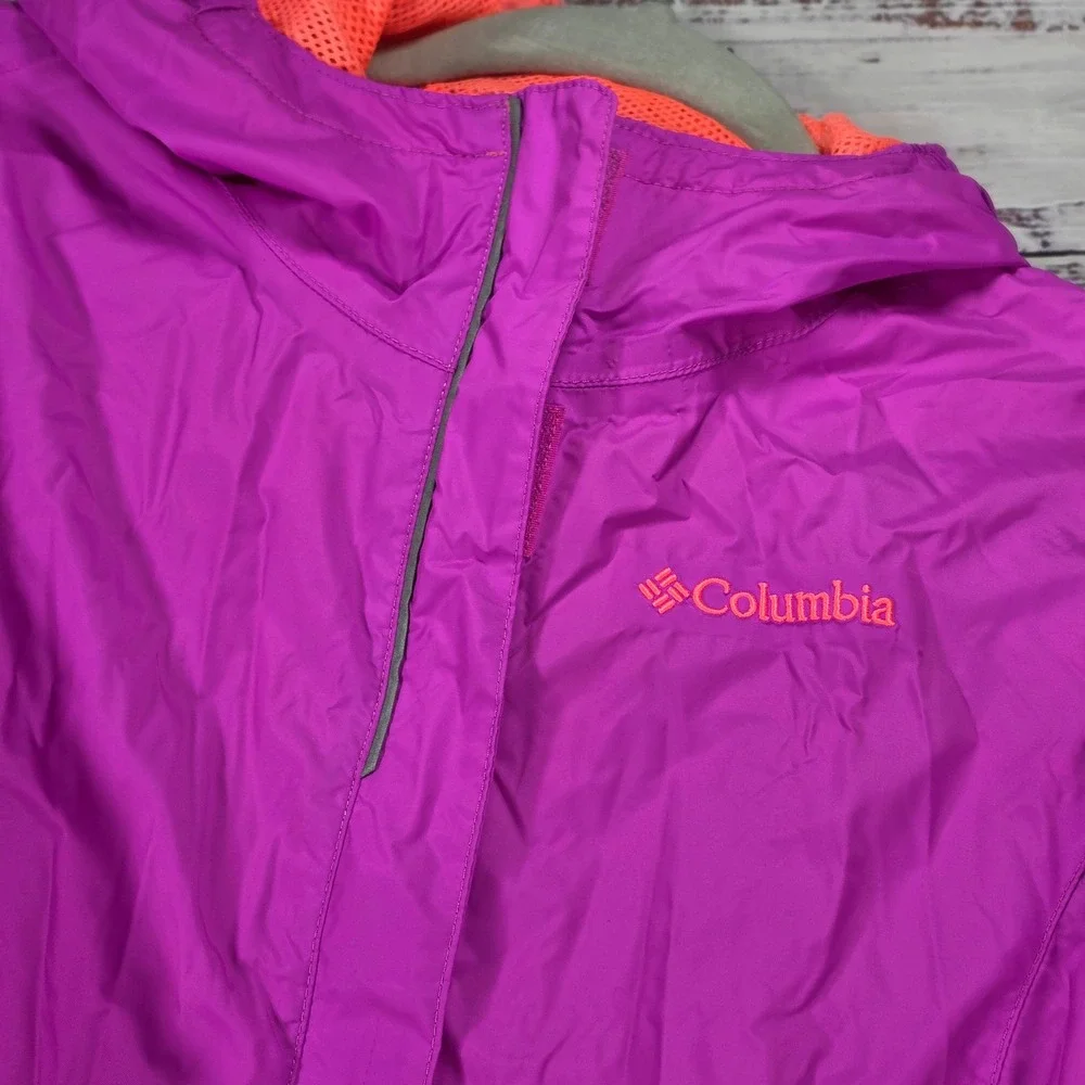 Columbia Rain Jacket Kid M 10/12 Purple Excellent Omni-Tech Waterproof Shell